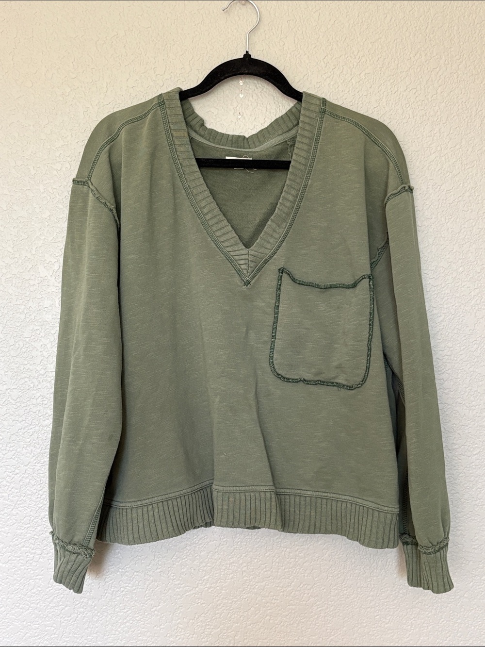 Pilcro Sage Green Knit Top with V-Neck